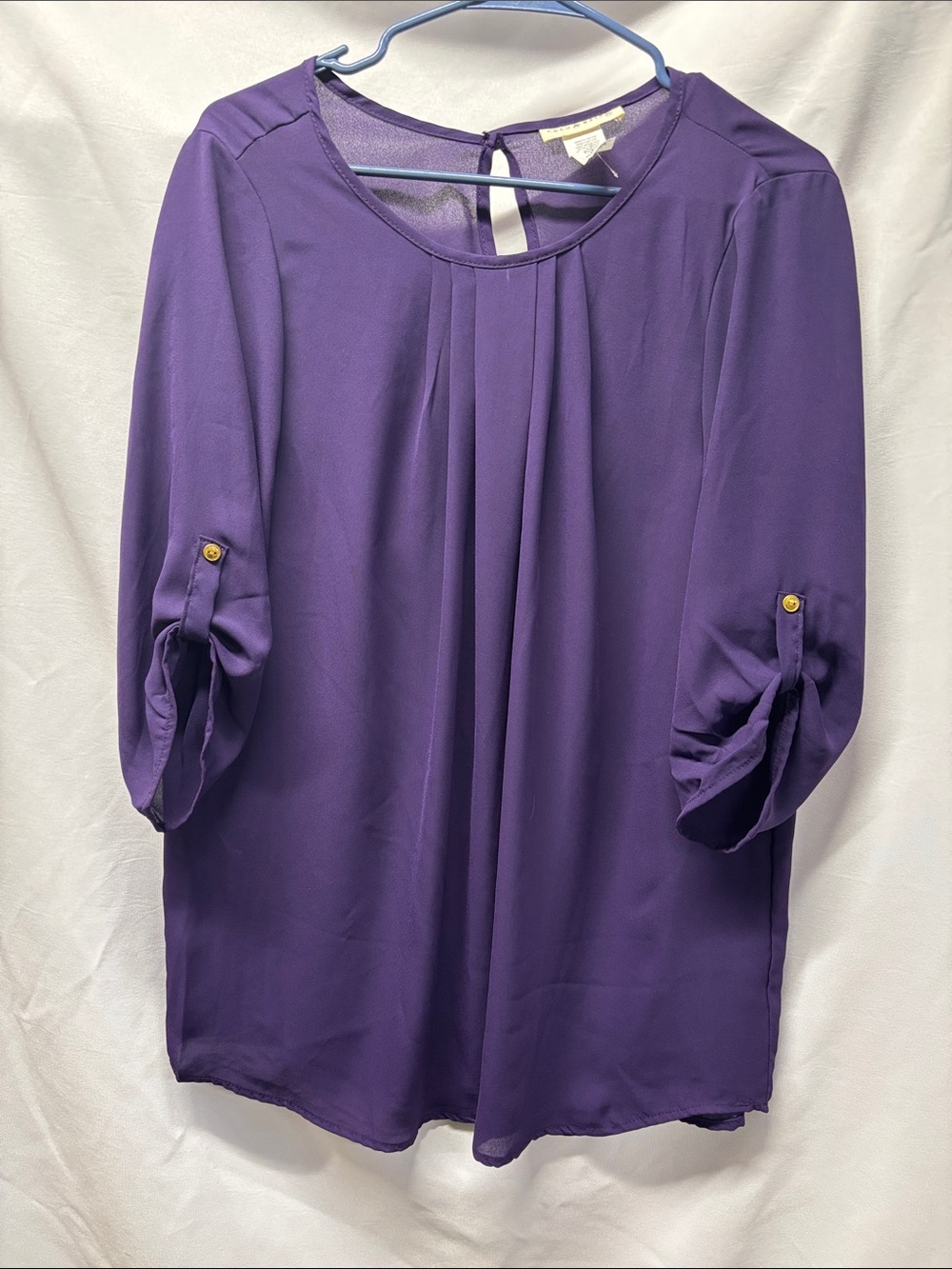 Coco and Main Women's Purple Blouse with Roll-Tab Sleeves
